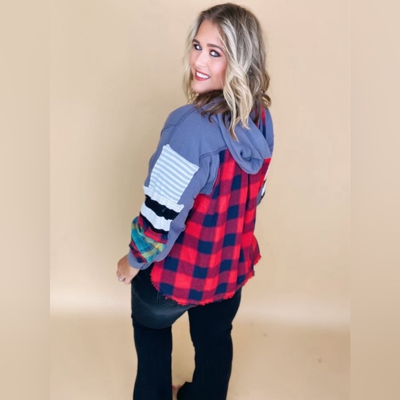 New Easel Ash Hoodie with Plaid Accents Relaxed Fit Size Large HTF - Picture 6 of 9